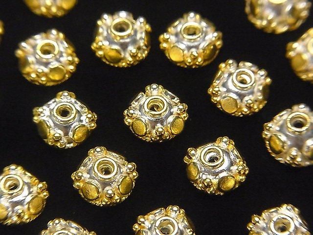 SILVER925 アンティークゴールド仕上げ ビーズキャップ8×8×4mm 2個の画像