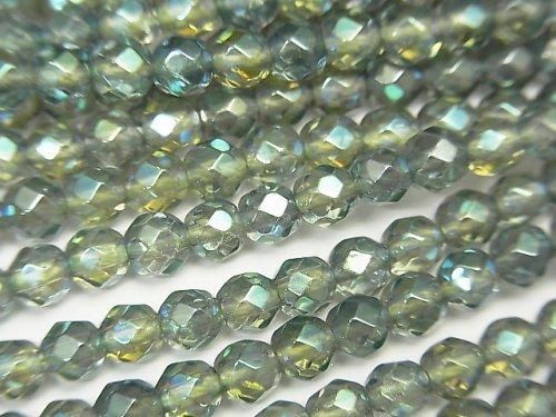 グリーンフラッシュクリスタル 32面ラウンドカット4mm 半連/1連(約37cm)の画像