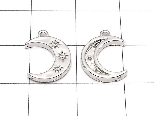 メタルパーツ 三日月モチーフ チャーム14×10mm シルバーカラー(CZ付) 2個 サムネイル2