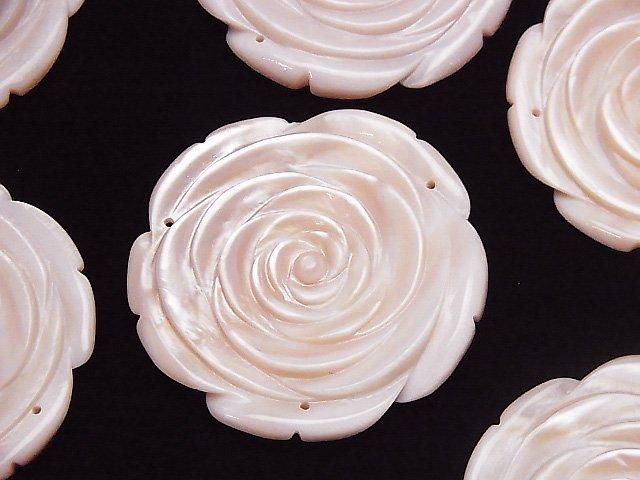【動画】高品質ピンクシェル 薔薇 40mm 3つ穴 1枚の画像