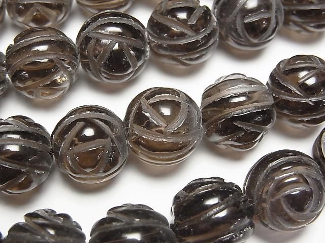 スモーキークォーツAAA ラウンドローズ(薔薇)カット12mm 1/4連~1連(約38cm)の画像