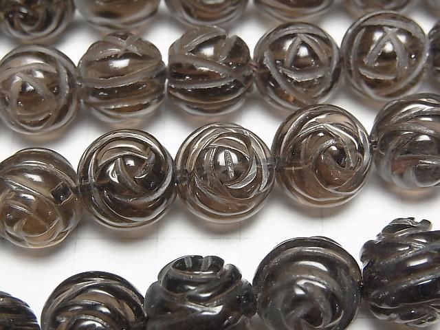 スモーキークォーツAAA ラウンドローズ(薔薇)カット12mm 1/4連~1連(約38cm) サムネイル2