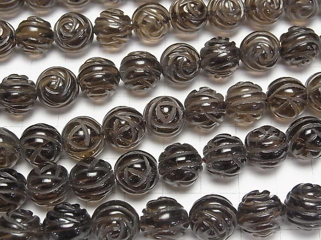スモーキークォーツAAA ラウンドローズ(薔薇)カット12mm 1/4連~1連(約38cm) サムネイル3