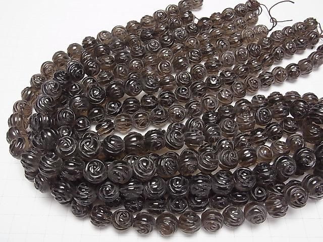 スモーキークォーツAAA ラウンドローズ(薔薇)カット12mm 1/4連~1連(約38cm) サムネイル4