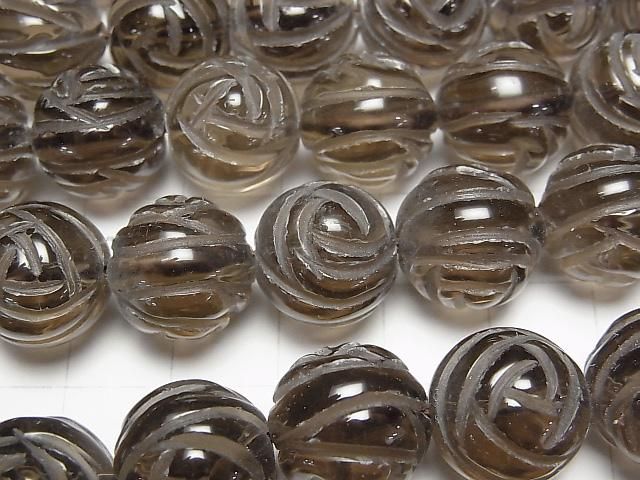 スモーキークォーツAAA ラウンドローズ(薔薇)カット14mm 1/4連~1連(約36cm) サムネイル2