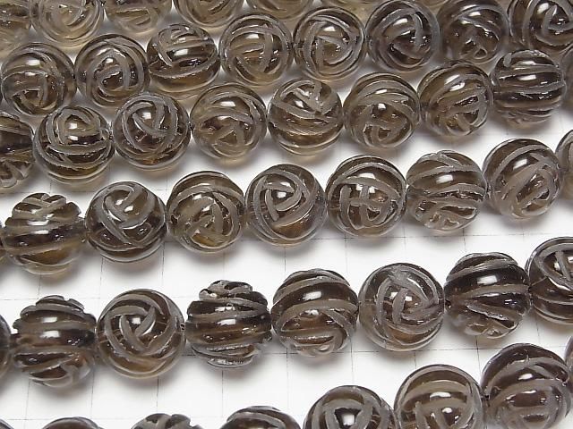 スモーキークォーツAAA ラウンドローズ(薔薇)カット14mm 1/4連~1連(約36cm) サムネイル3