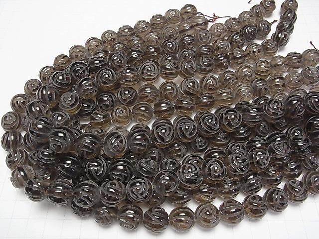 スモーキークォーツAAA ラウンドローズ(薔薇)カット14mm 1/4連~1連(約36cm) サムネイル4