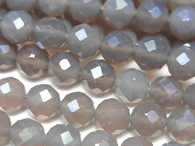 【素晴らしい輝き】フラッシュ・グレーオニキス 64面ラウンドカット8mm 1連(約37cm)の画像