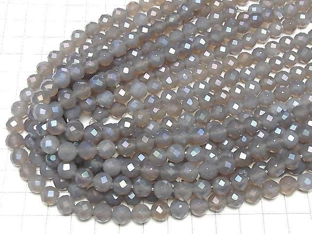 【素晴らしい輝き】フラッシュ・グレーオニキス 64面ラウンドカット8mm 1連(約37cm) サムネイル4