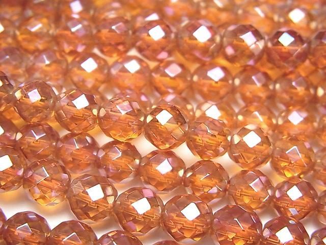 【動画】オレンジフラッシュクリスタル 64面ラウンドカット6mm 半連/1連(約36cm)の画像