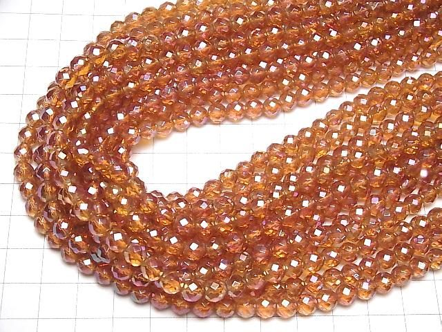 【動画】オレンジフラッシュクリスタル 64面ラウンドカット6mm 半連/1連(約36cm) サムネイル4