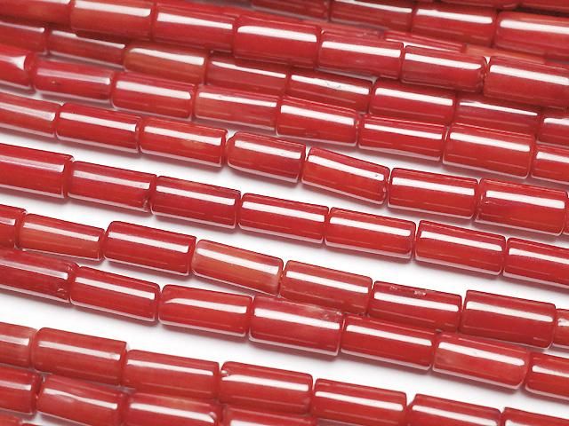 【動画】赤珊瑚・レッドコーラル(染) チューブ7×3×3mm 1連(約37cm)の画像