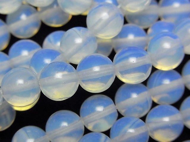 【動画】シンセティックオパール ラウンド8mm ホワイト 1連(約35cm)の画像