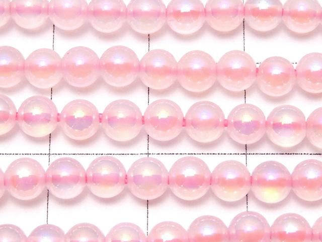 【動画】フラッシュ・ピンクカラーカルセドニー ラウンド4mm 1連(約36cm) サムネイル2