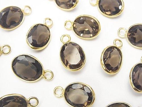 宝石質スモーキークォーツAAA 枠留めオーバル10×8mm ファセットカット 18KGP 3個の画像
