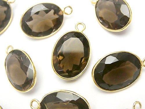宝石質スモーキークォーツAAA 枠留めオーバル16×12mm ファセットカット 18KGP 3個の画像