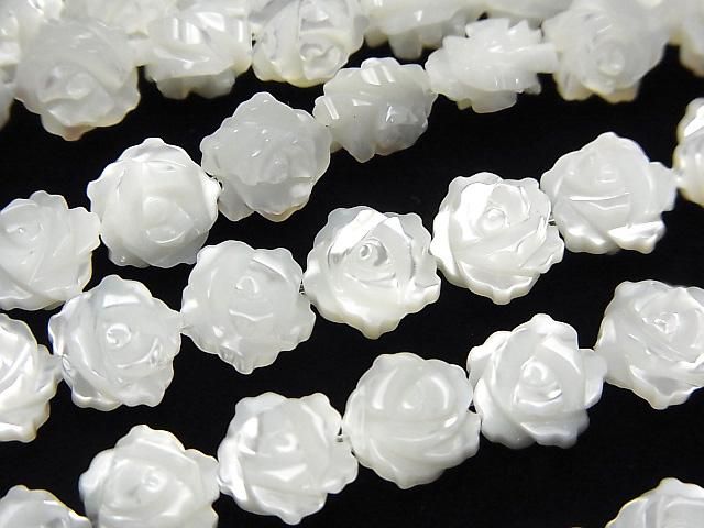 【動画】マザーオブパールAAA ホワイト 薔薇(ローズ)8mm 1/4連~1連(約36cm)の画像