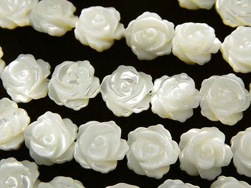マザーオブパールAAA ホワイト 薔薇(ローズ)10mm 1/4連~1連(約37cm)の画像
