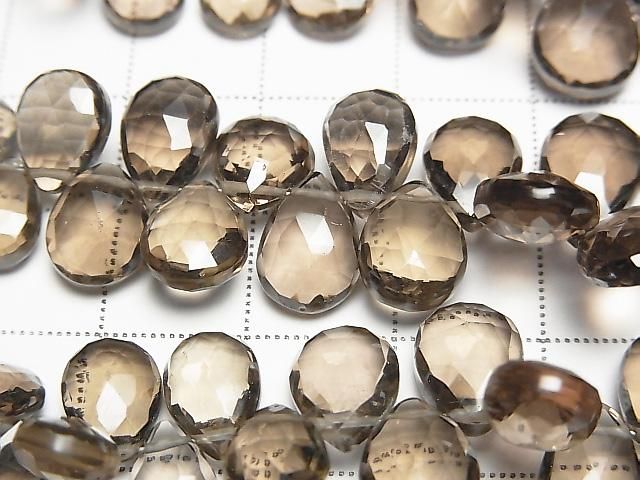 【動画】宝石質ライトカラースモーキークォーツAAA ペアシェイプ ブリオレットカット 半連/1連(約18cm) サムネイル2