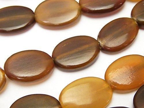 バッファローホーン フラットオーバル18×13×5mm ブラウン 半連/1連(約37cm)の画像
