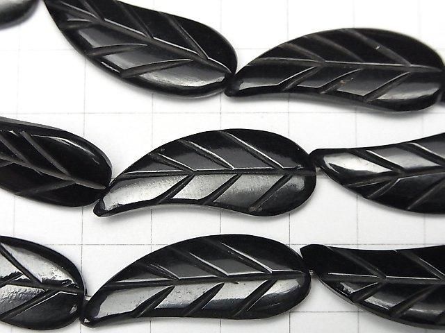 バッファローホーン リーフ(葉っぱ)34×13×5mm ブラック 半連/1連(約36cm) サムネイル2