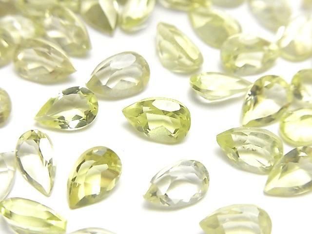 【動画】宝石質レモンクォーツAAA ルース ペアシェイプファセットカット8×5mm 5粒の画像