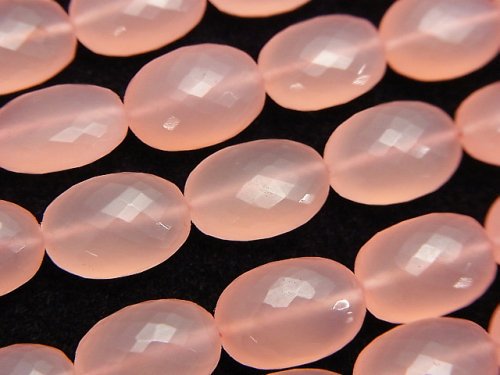 【極上カット】宝石質ピンクカルセドニーAAA　ぷっくりオーバルカット　半連/1連（約18cm）