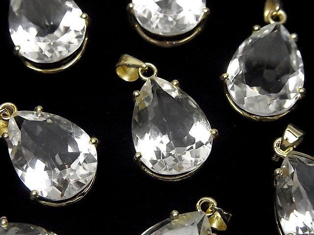 【動画】宝石質クリスタルAAA ペアシェイプ ファセットカット18×13mm ペンダントトップ 18KGP製 1個の画像