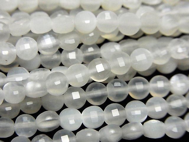 【動画】【素晴らしい輝き】ホワイトムーンストーンAAA- コインカット4×4×3mm 1連(約35cm)の画像