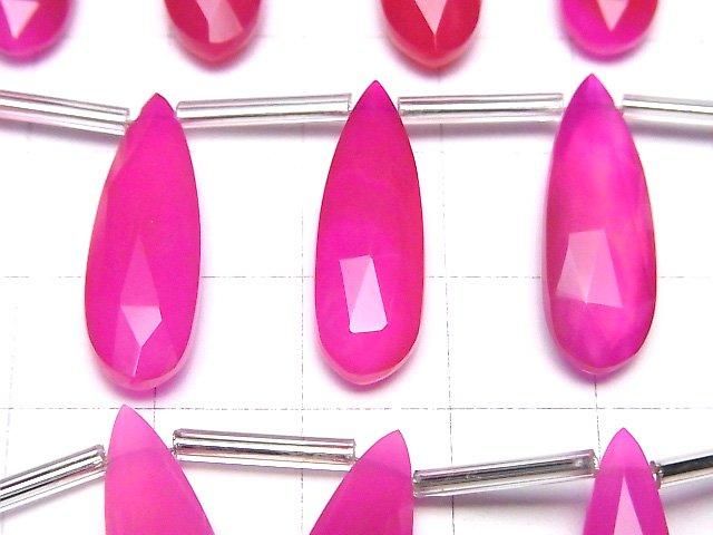 【動画】宝石質フューシャピンクカルセドニーAAA 縦長ペアシェイプ ブリオレットカット24×8mm 半連/1連(8粒) サムネイル2
