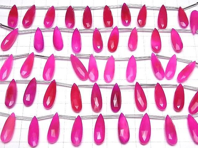 【動画】宝石質フューシャピンクカルセドニーAAA 縦長ペアシェイプ ブリオレットカット24×8mm 半連/1連(8粒) サムネイル4