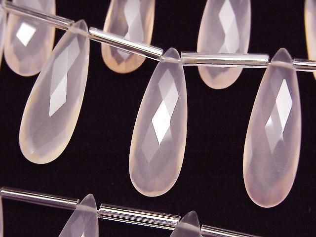 【動画】宝石質ピンクカラーカルセドニーAAA 縦長ペアシェイプ ブリオレットカット25×8mm 半連/1連(8粒)の画像