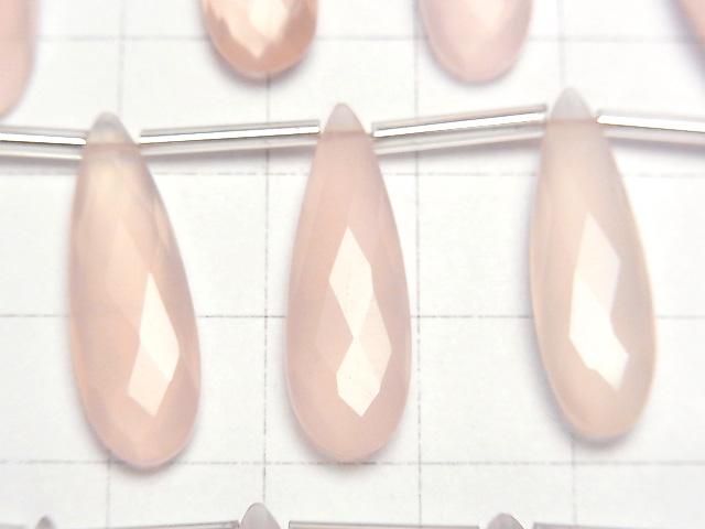 【動画】宝石質ピンクカラーカルセドニーAAA 縦長ペアシェイプ ブリオレットカット25×8mm 半連/1連(8粒) サムネイル2
