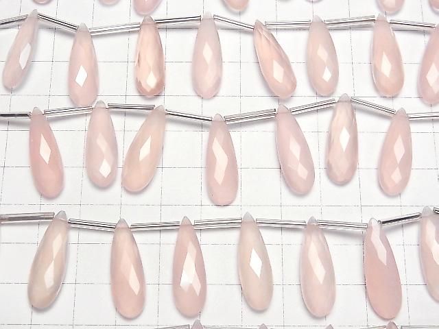 【動画】宝石質ピンクカラーカルセドニーAAA 縦長ペアシェイプ ブリオレットカット25×8mm 半連/1連(8粒) サムネイル3