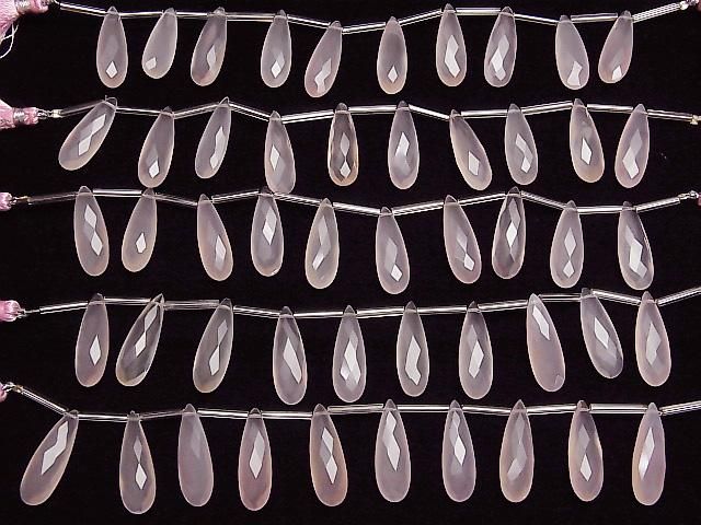 【動画】宝石質ピンクカラーカルセドニーAAA 縦長ペアシェイプ ブリオレットカット25×8mm 半連/1連(8粒) サムネイル4