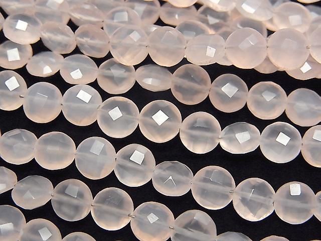 【動画】宝石質ピンクカルセドニーAAA コインカット6×6×4mm 半連/1連(約15cm)の画像