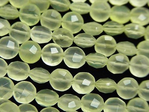 宝石質ライトグリーンカルセドニーAAA コインカット6×6×4mm 半連/1連(約16cm)の画像