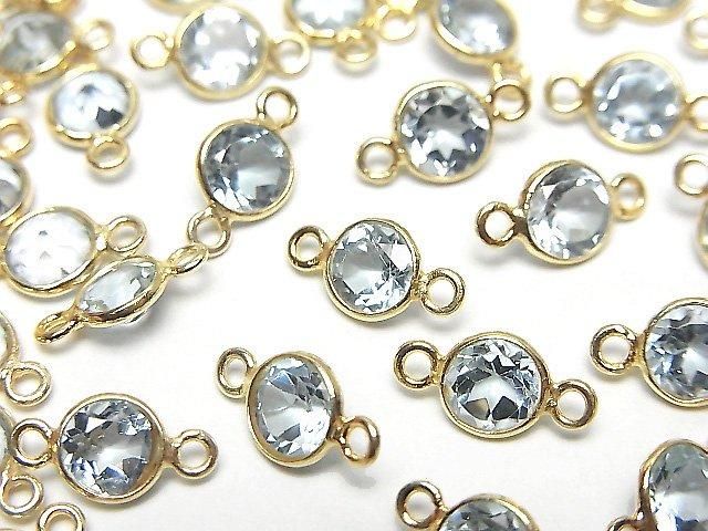 【動画】宝石質スカイブルートパーズAAA 枠留めラウンドファセットカット6×6mm 【両カン】 18KGP 5個の画像
