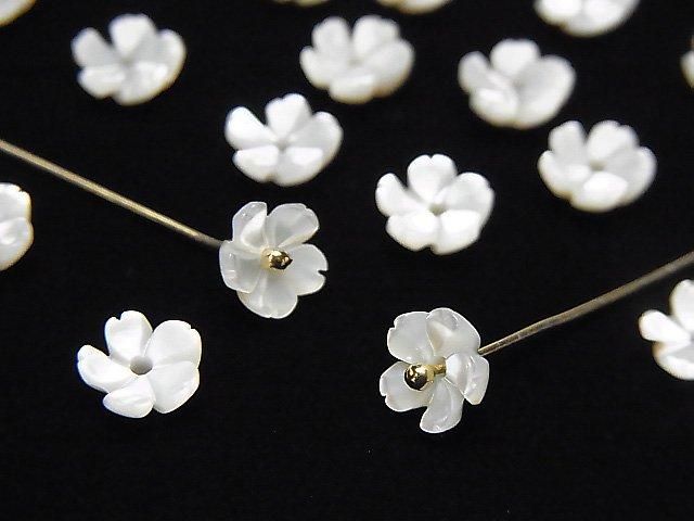 【動画】高品質ホワイトシェル(白蝶貝)AAA 立体フラワー 6mm 中央穴 4枚の画像