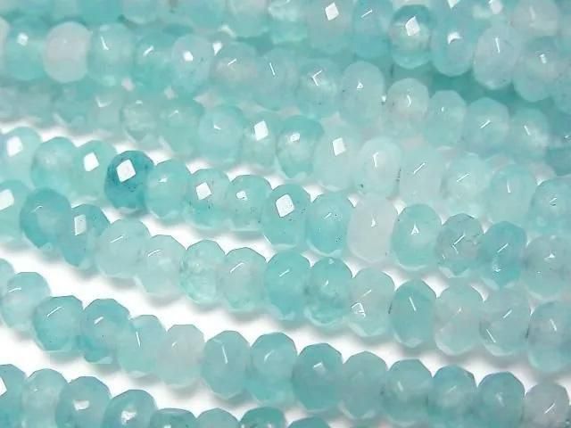 【動画】ブルーグリーンカラージェード ボタンカット4.5×4.5×2.5mm 1連(約33cm)の画像
