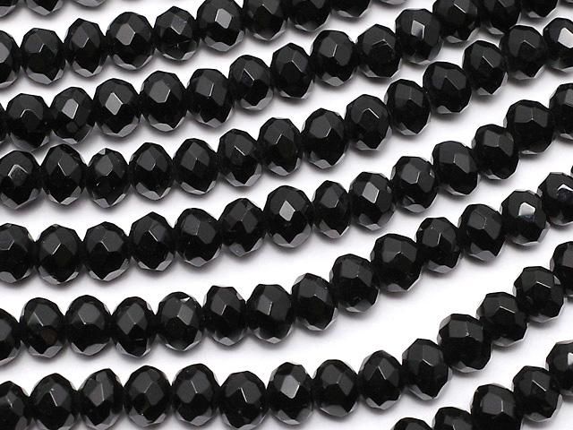 【動画】ブラックカラージェード ボタンカット4×4×2mm 1連(約35cm)の画像