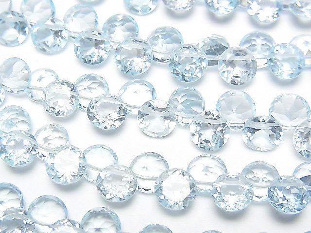 【動画】宝石質スカイブルートパーズAAA- ラウンドファセットカット6×6mm 半連/1連(約9cm)の画像