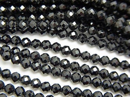 【素晴らしい輝き】ブラックトルマリンAAA- ラウンドカット3mm 1連(約37cm)の画像