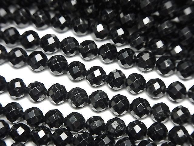 【動画】【素晴らしい輝き】ブラックトルマリンAAA- ラウンドカット4mm 1連(約37cm)の画像