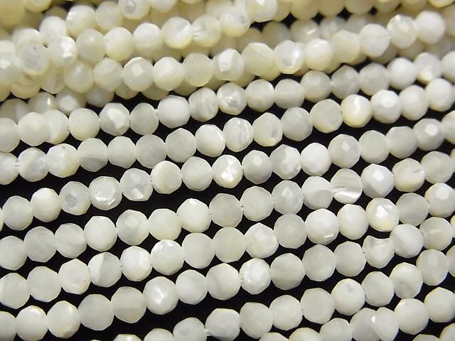 【動画】【素晴らしい輝き】マザーオブパール ホワイト ラウンドカット3mm 1連(約37cm )の画像