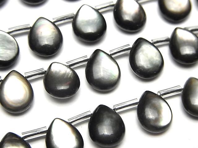 【動画】高品質ブラックシェル(黒蝶貝)AAA ペアシェイプ(プレーン)10×8×4mm 1/4連~1連(約38cm)の画像