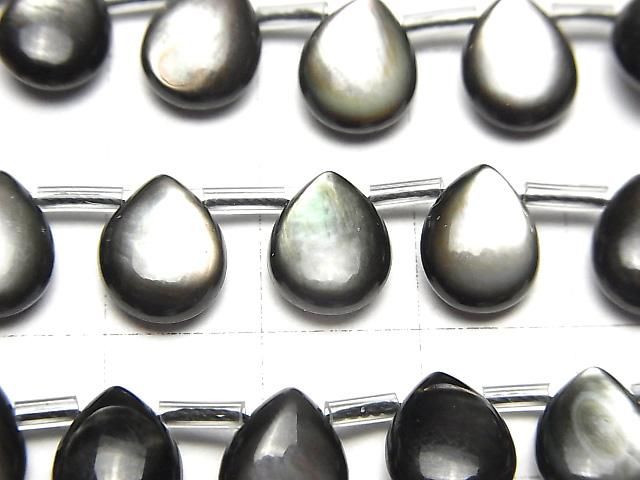 【動画】高品質ブラックシェル(黒蝶貝)AAA ペアシェイプ(プレーン)10×8×4mm 1/4連~1連(約38cm) サムネイル2