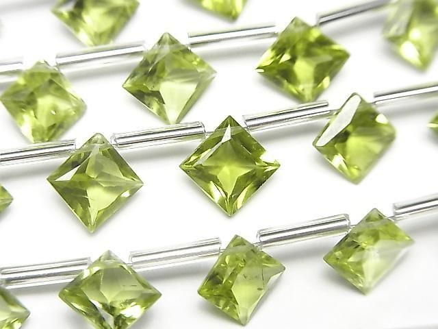 【動画】宝石質ペリドットAAA- ダイヤ プリンセスカット8×8mm 半連/1連(8粒)の画像