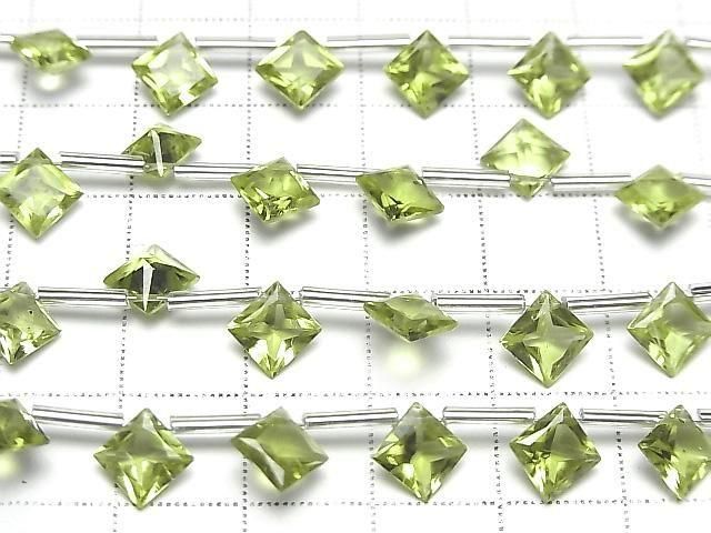 【動画】宝石質ペリドットAAA- ダイヤ プリンセスカット8×8mm 半連/1連(8粒) サムネイル3