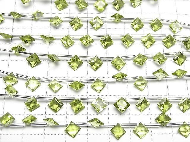 【動画】宝石質ペリドットAAA- ダイヤ プリンセスカット8×8mm 半連/1連(8粒) サムネイル4